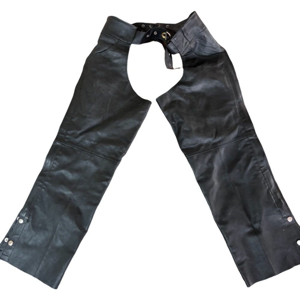 HIGHWAY HAWKS Genuine Leather Zip Off Motorcycle Biker Chaps Black Unisex M